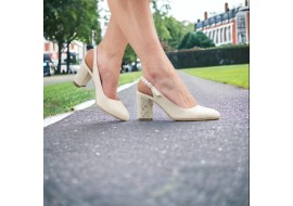 Pantofi dama eleganti , decupati , nud , cu toc floral , 6 cm - NA101NUD